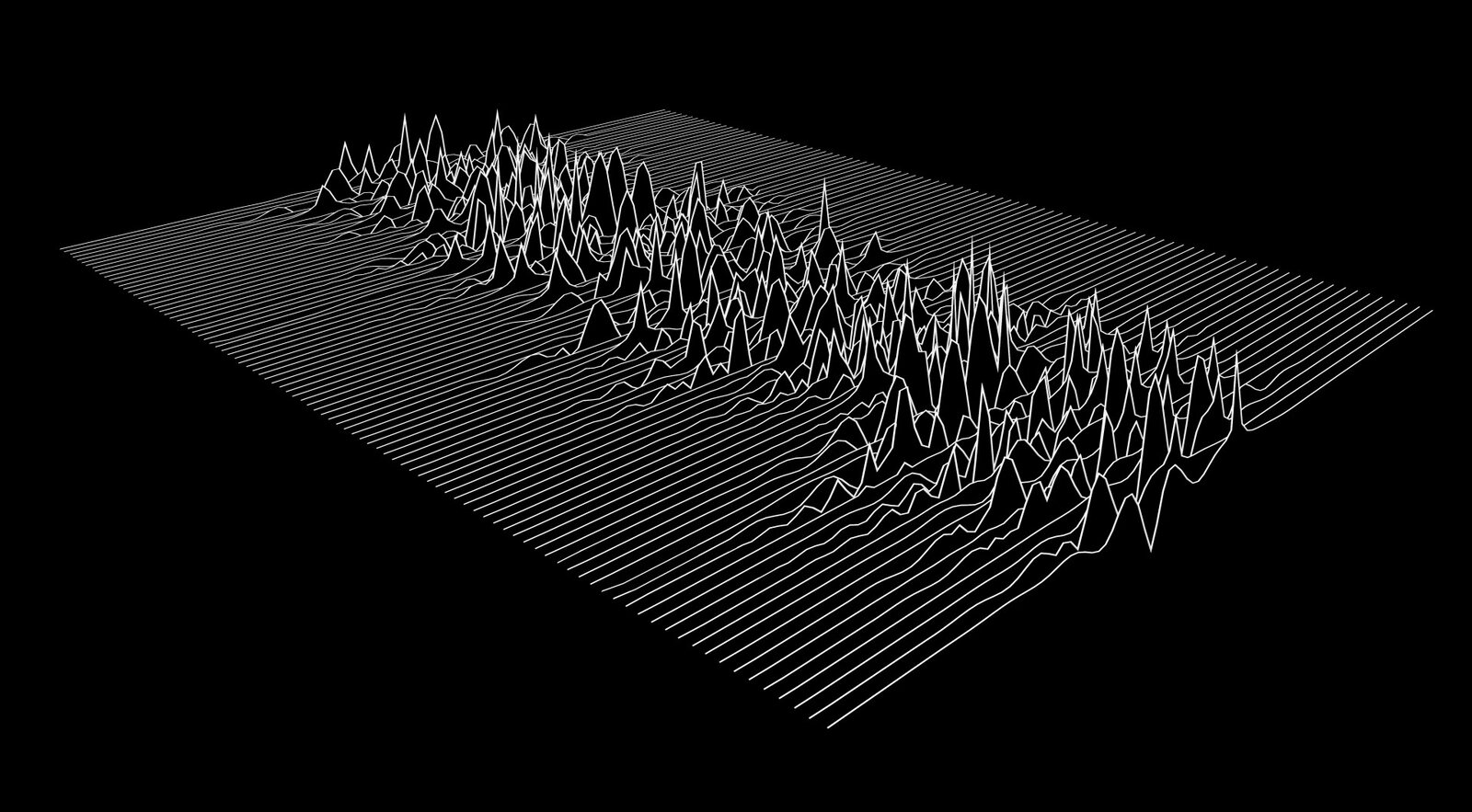 white wireframe peaks on a black field
